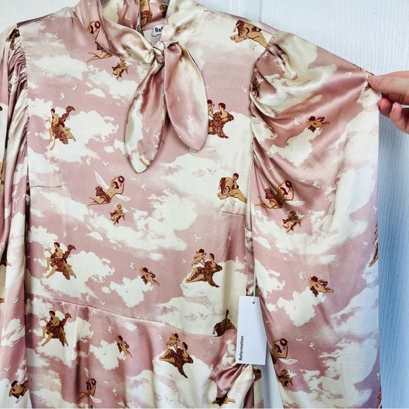 NWT Reformation Livie 100% Silk Satin Long Sleeve Mini Dress in Nirvana Pink 10 - Picture 7 of 14